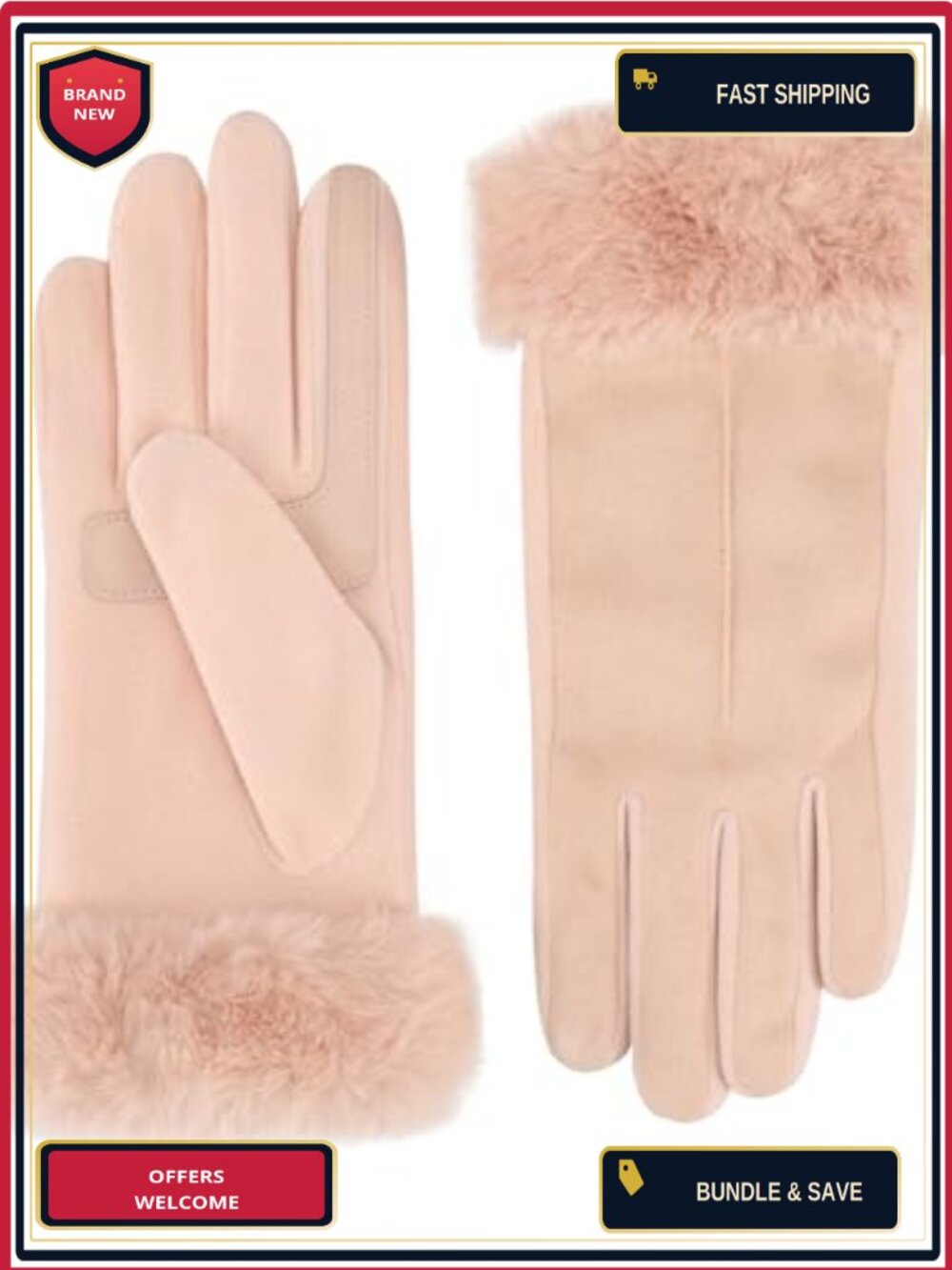 Women's Touchscreen Water Repellent Stretch Gloves with Faux Fur Cuff and